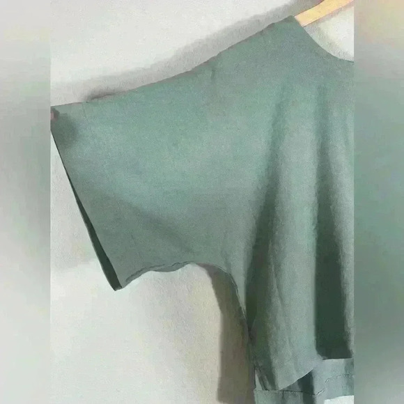 DKNY Pure Linen Cropped Shirt Green women’s Size Large - Picture 2 of 10